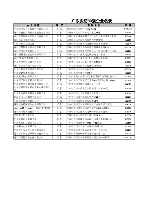 广东30强安防企业名录