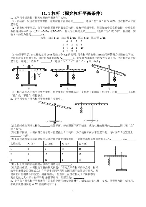 11.1杠杆(探究杠杆平衡条件)-2024-2025学年苏科版物理九年级上册