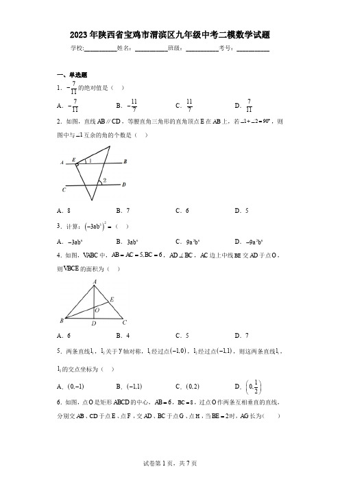 2023年陕西省宝鸡市渭滨区九年级中考二模数学试题