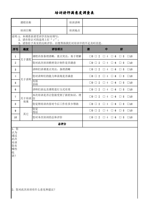 培训讲师满意度调查表