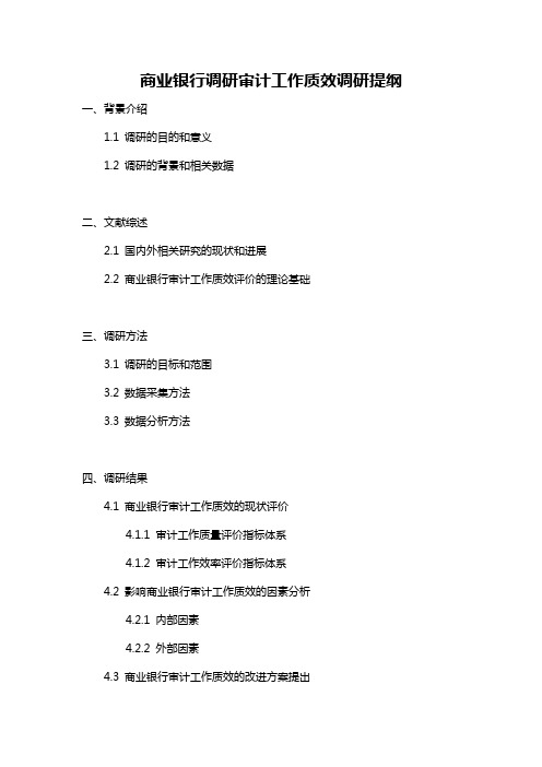 商业银行调研审计工作质效调研提纲