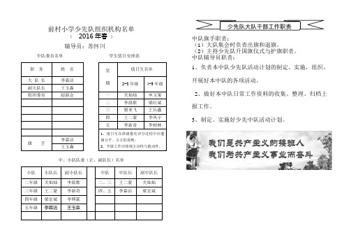 小学少先队组织机构名单