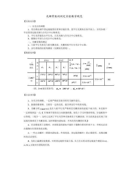 光栅常数的测定教学规范