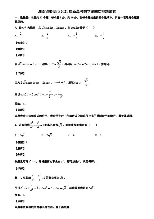 湖南省娄底市2021届新高考数学第四次押题试卷含解析