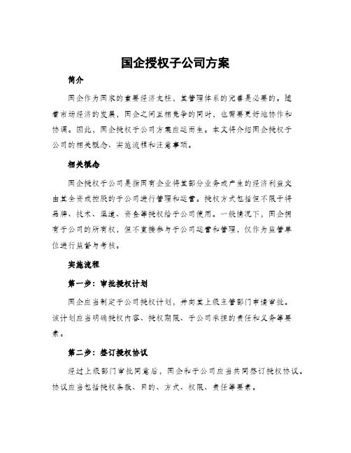 国企授权子公司方案