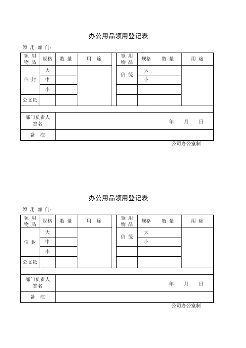 办公用品领用登记表