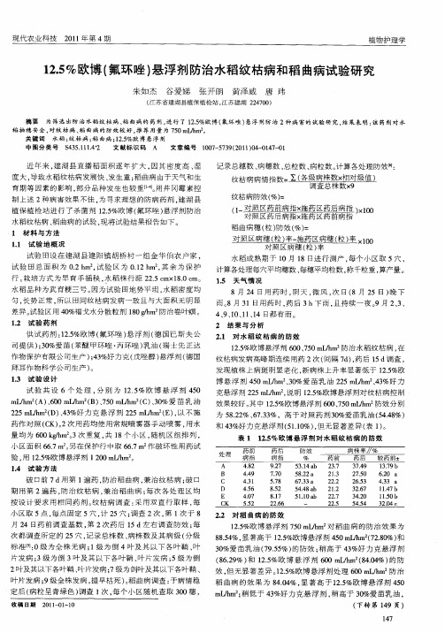 12.5%欧博(氟环唑)悬浮剂防治水稻纹枯病和稻曲病试验研究