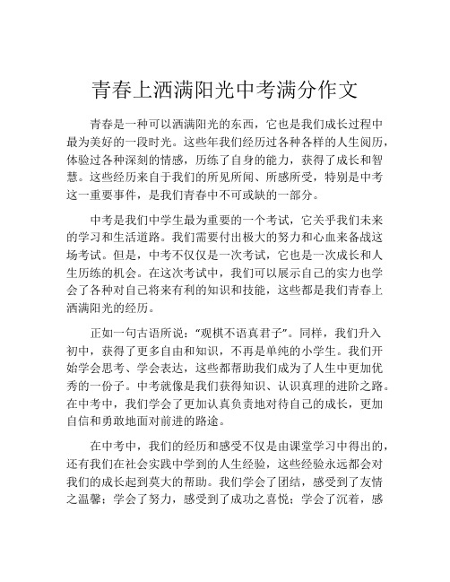 青春上洒满阳光中考满分作文