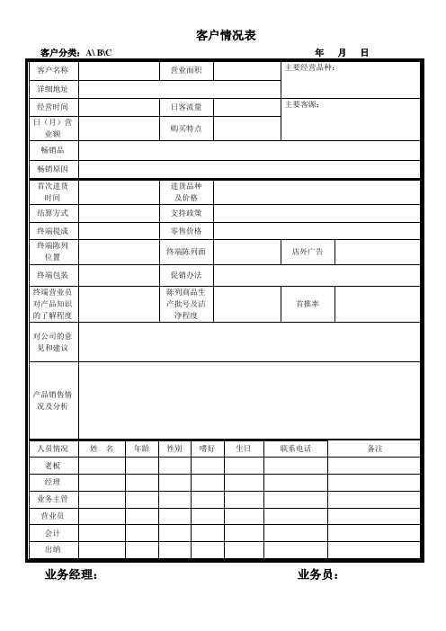 客户情况表(快消)