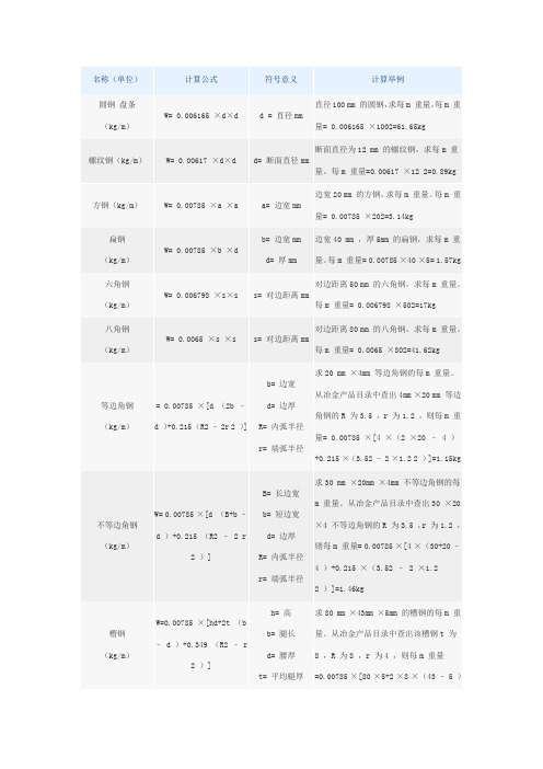 各种钢材理论重量计算公式