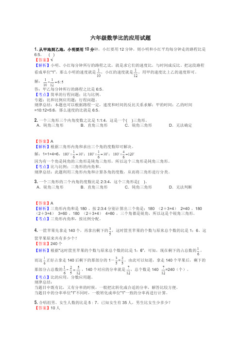 六年级数学比的应用试题
