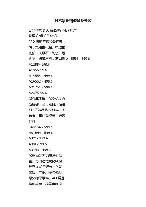 日本氧化铝型号及参数