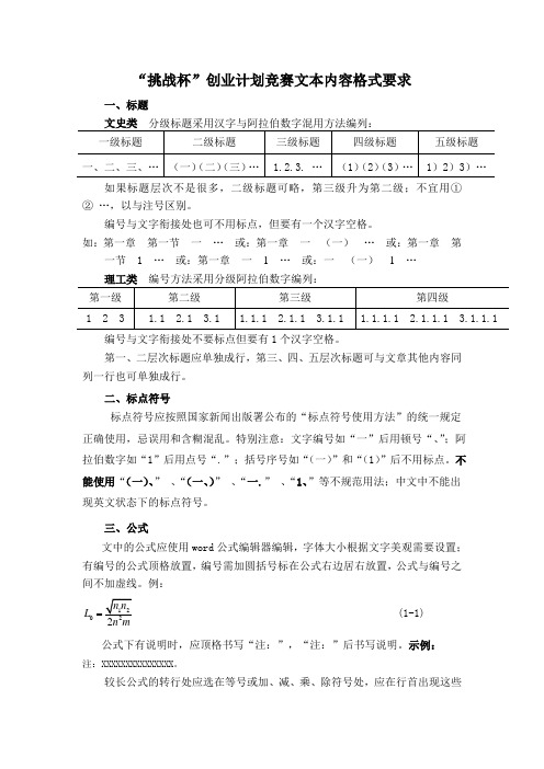 创业计划竞赛文本内容格式要求