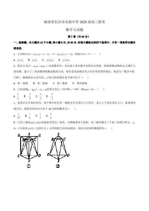 湖南省长沙市实验中学2020届高三联考数学文试题Word版含解析