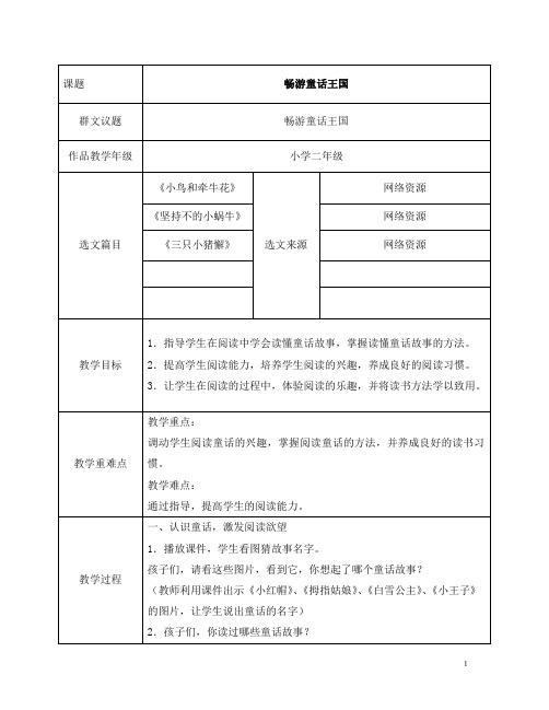 小学二年级语文群文阅读《畅游童话王国》教学设计(含选文)