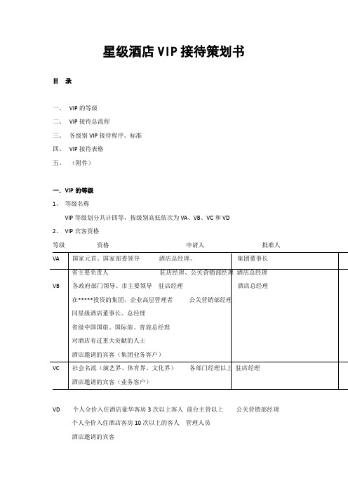 星级酒店VIP接待策划书