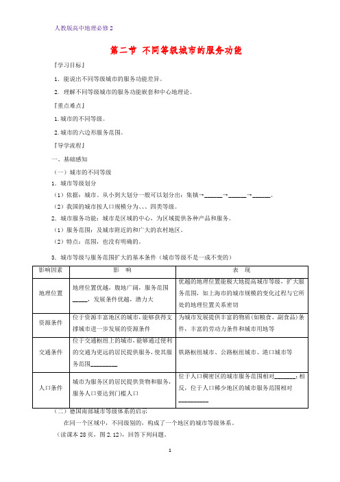 高中地理必修2精品学案18：2.2 不同等级城市的服务功能