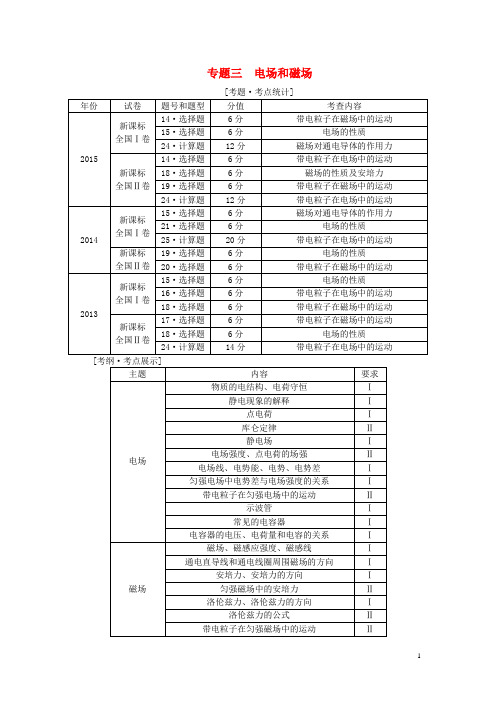 高三物理二轮复习专题三电场和磁场