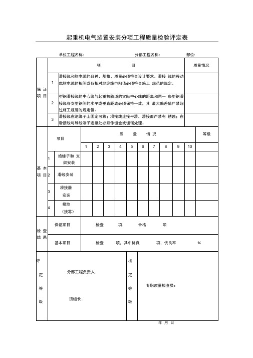 起重机电气安装质量评定表