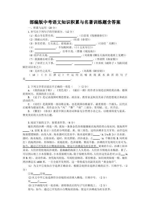 部编版中考语文知识积累与名著训练题含答案