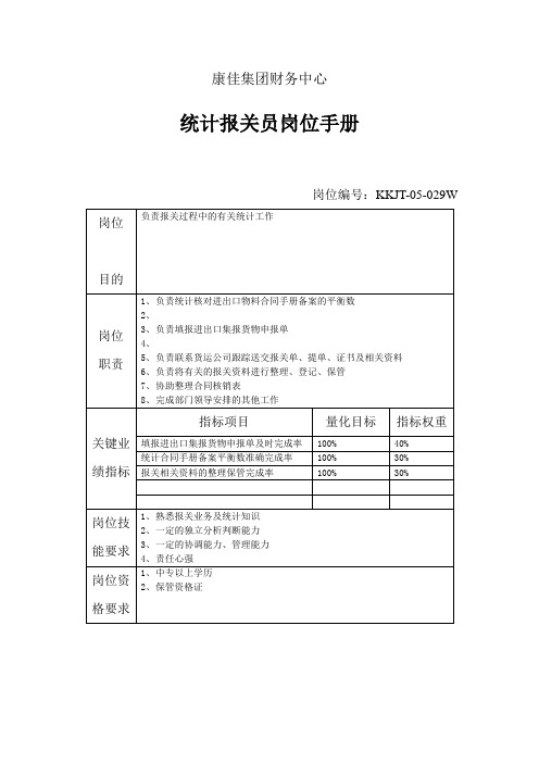 财务中心统计报关员岗位手册(表格模板、doc格式)