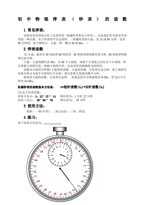 初中物理停表秒表的读数