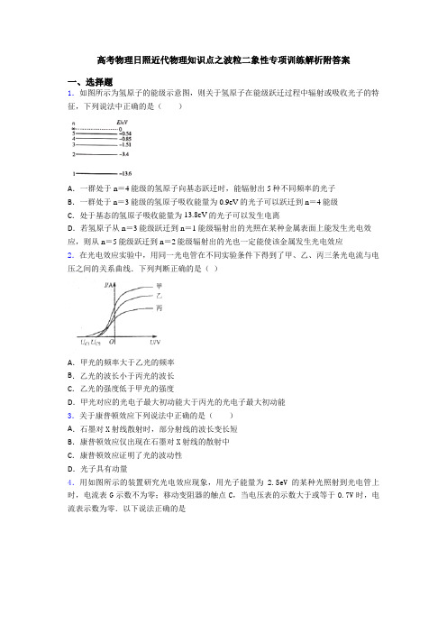 高考物理日照近代物理知识点之波粒二象性专项训练解析附答案