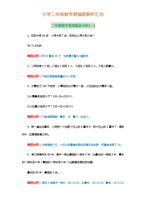 二年级数学下册易错题解析汇总专项强化练习