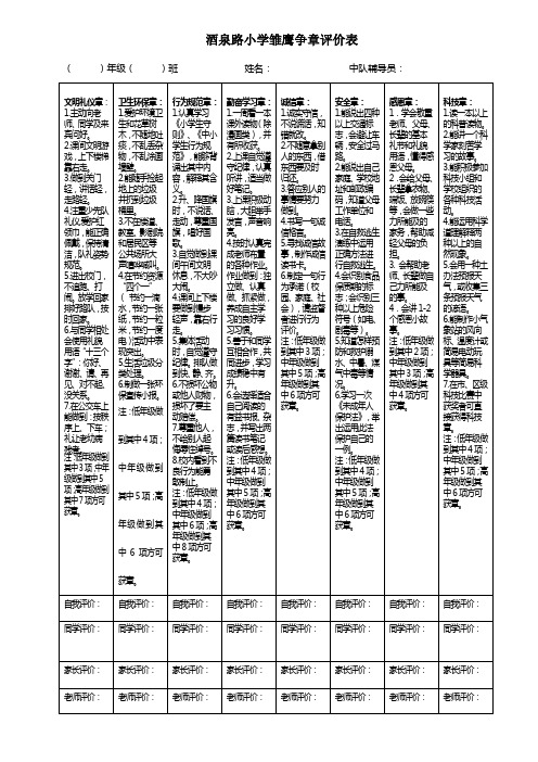 酒泉路小学雏鹰争章评价表