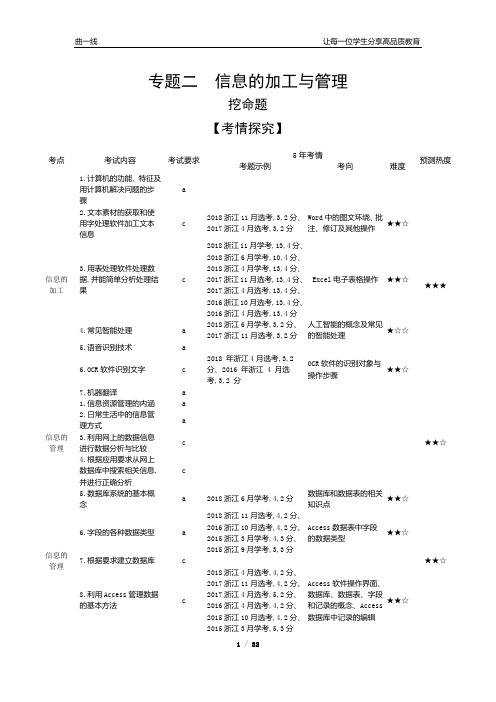 2020版浙江省学考选考信息技术学科高考复习资料专题二信息的加工与管理