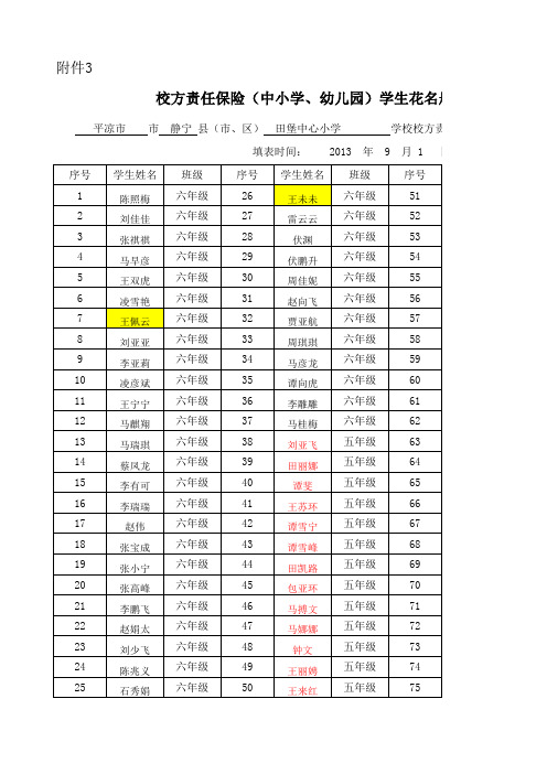 校方责任保险(中小学、幼儿园)学生花名册(附件3)