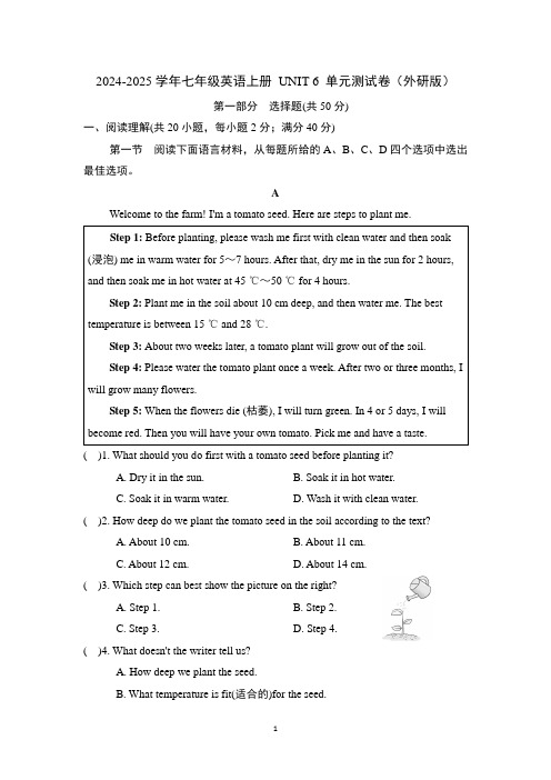 2024-2025学年七年级英语上册 UNIT 6 单元测试卷(外研版)