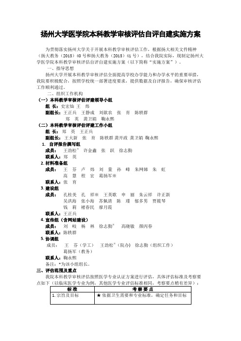 扬州大学医学院本科教学审核评估自评自建实施方案