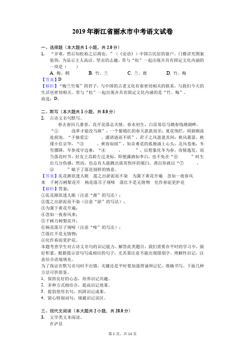 2019年浙江省丽水市中考语文试卷(解析版)