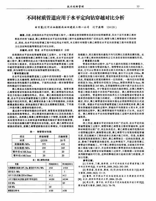 不同材质管道应用于水平定向钻穿越对比分析