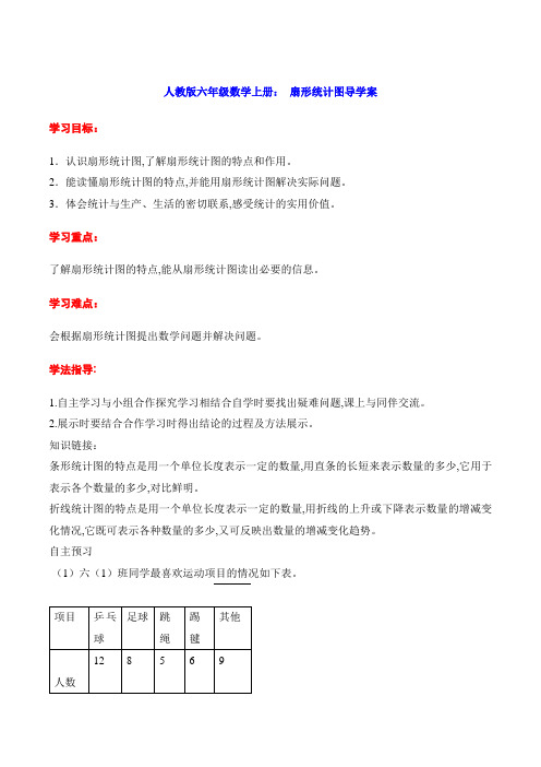 人教版六年级数学上册： 扇形统计图导学案