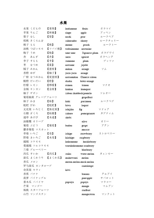 水果 蔬菜 鱼 动物 家具等日语