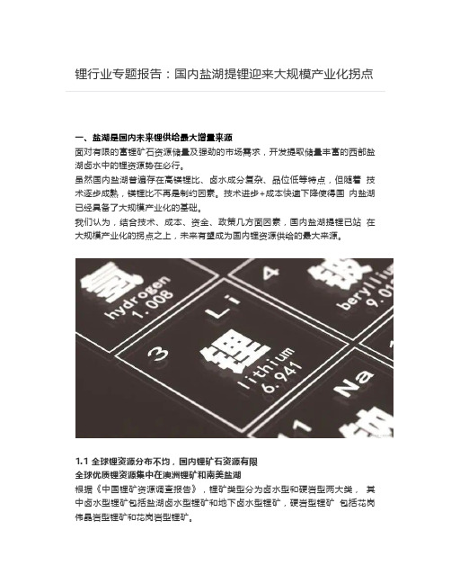 锂行业专题报告：国内盐湖提锂迎来大规模产业化拐点