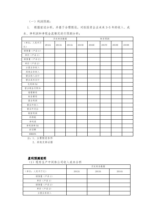 盈利预测参考模板