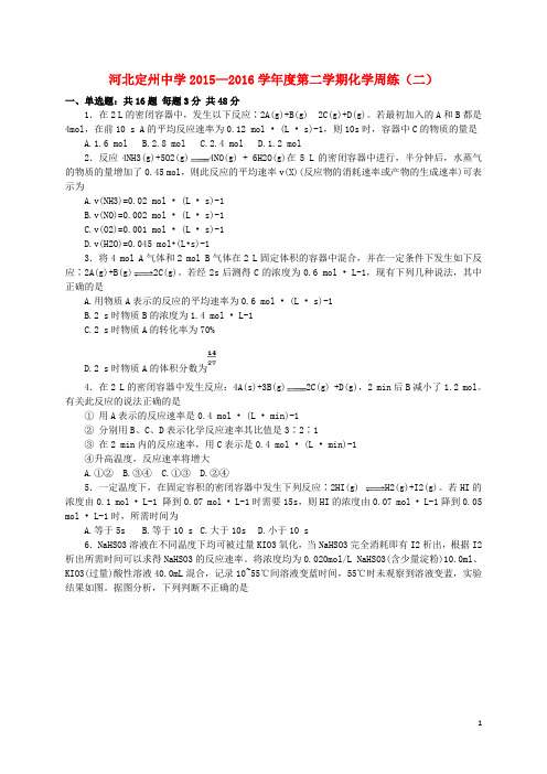 河北省定州中学高三化学下学期周练试题(二)