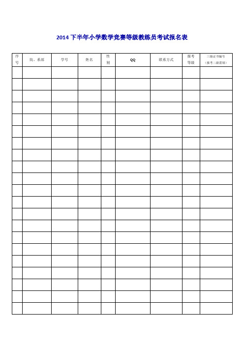 2014下半年小学数学竞赛等级教练员考试报名表