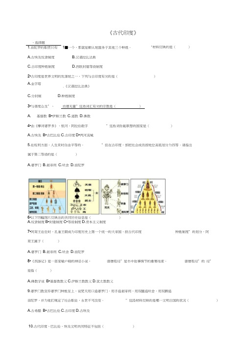 人教部编版九年级上册第3课古代印度练习