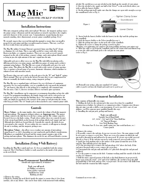 Seymour Duncan Mag Mic声学吉他音孔拾音器说明书