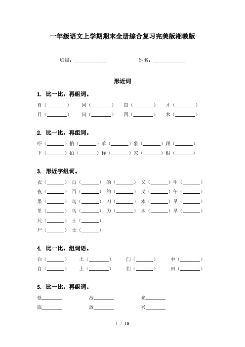 一年级语文上学期期末全册综合复习完美版湘教版