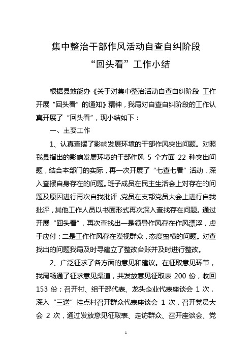 整治干部作风自查自纠阶段“回头看”工作总结