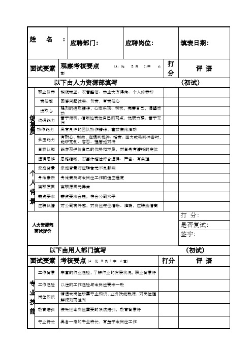 面试评价表模板