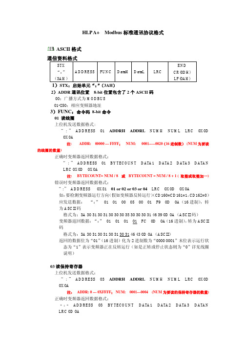 Modbus标准通讯协议格式