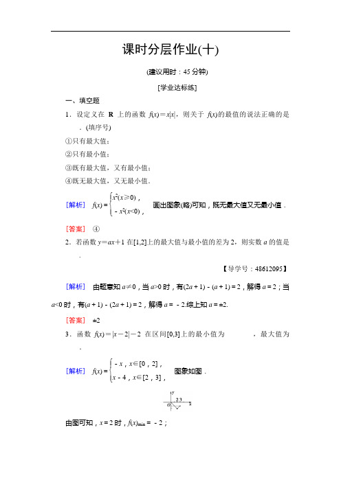 2019年苏教版数学必修一课时分层作业10 函数的最大值、最小值