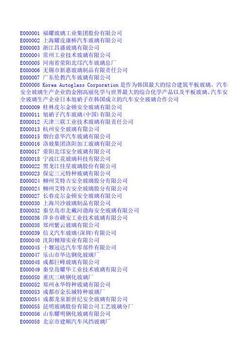 国内各汽车玻璃生产厂家认证号