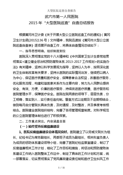 大型医院巡查自查报告